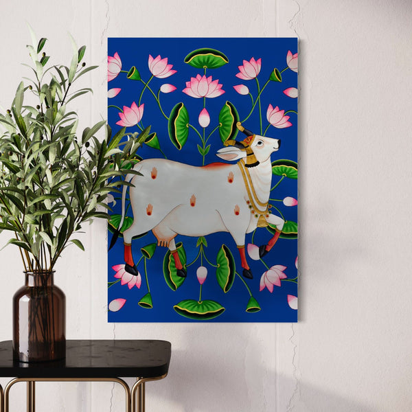 Shreenath Ji Pichwai Cow | Traditional Artistry with Lotus Touch| Ready To Hang