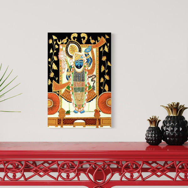 Blue Lord Shreenath Ji Pichwai Canvas Giclee Print – Embrace Tradition in Every Inch | Divine Splendor