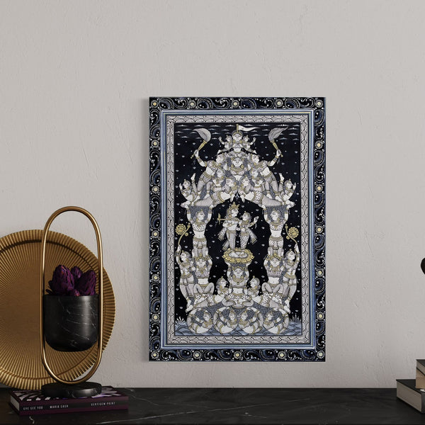 Radha Krishna Black & White Canvas Print | Pattachitra Art | Ready to hang | Eternal Embrace