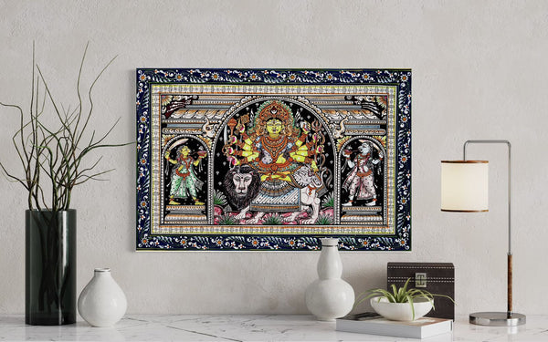 Goddess Durga | Orissa Pattachitra Canvas Giclee Print | Ready to Hang