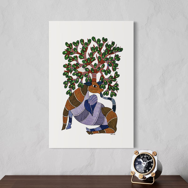Deer with Tree Canvas Print | Gond Art Painting | Ready to Hang | Majestic