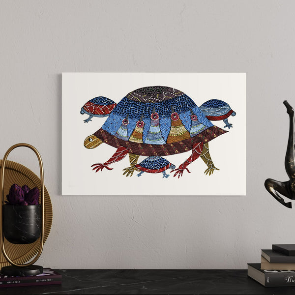 Mesmerizing Multicolor Gond Art Turtle Canvas - Vibrant 380 GSM Prints in 24X16 and 30x20 Inches