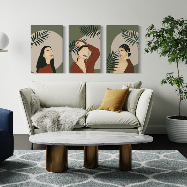 Boho Chic Trio: Set of 3 Abstract Ladies Modern Art Canvas Prints | Ready to Hang