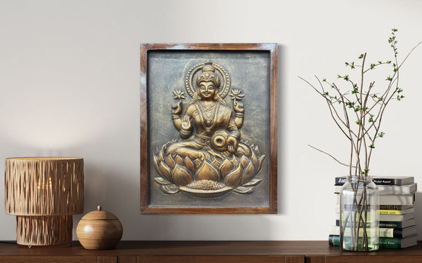 20X15 Inches Goddess Laxmi 3D WALL Hanging Relief Mural | Ready to Hang