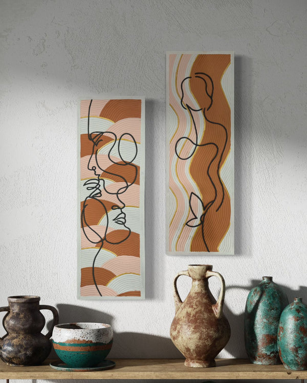 Set of 2 Abstract Lady Modern Textured Art | Minimilistic Boho Art form Design | Elegant Duo