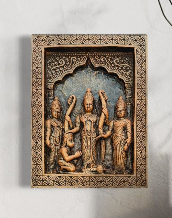 10.5X8 Inches Ram Darbar, Ram, laxman,  Janki (Sita) with hanuman ji  3D Relief Mural Wall Art