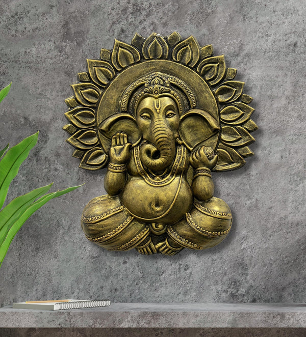 Surya Ganesha 3D Relief Mural Wall Art | Ganesha With Chakra | Elevate Your Space with Sacred Serenity