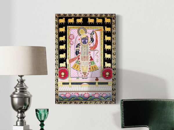 Lord Shreenath Ji Pichwai Canvas Giclee Print – Embrace Tradition in Every Inch | Divine Splendor