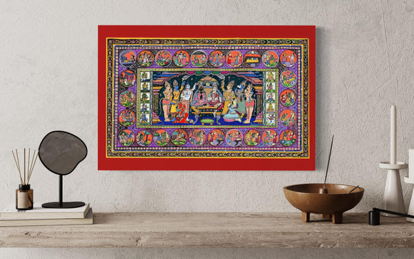 Ram Darbar Pattachitra (Orissa)Art Canvas Giclee Prints - 24x16 & 30x20 Inches