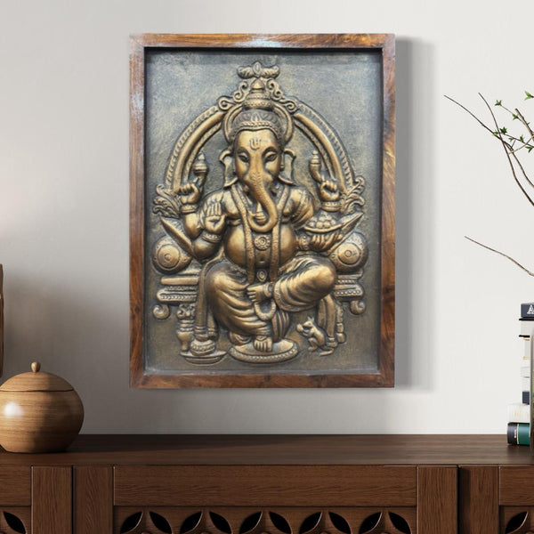20X15 Inches Lord Ganesh Relief Mural Wall Hanging | Ready to hang wall decor
