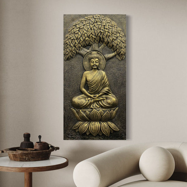 4X2 Feet Buddha Under Tree 3D Relief Mural Wall Art | Blessing buddha | Enlightened Serenity