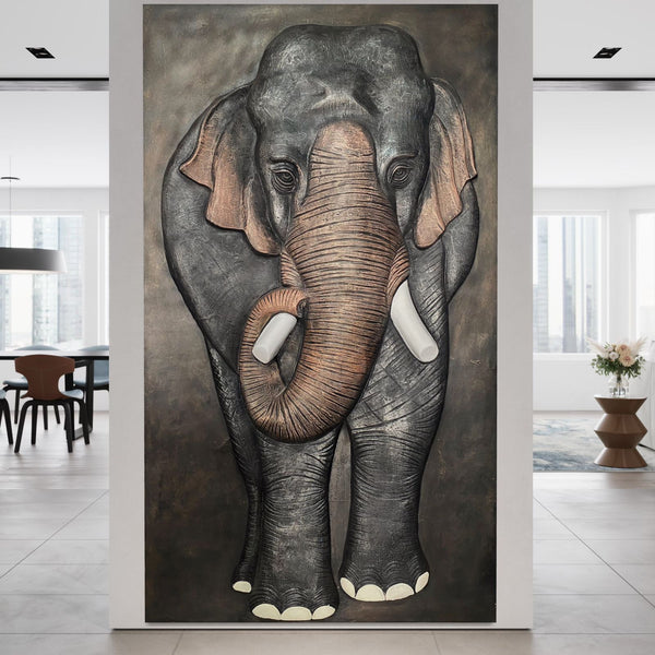 7X4 Feet Elephant 3D Relief Mural Wall Art | Abstract Elephant