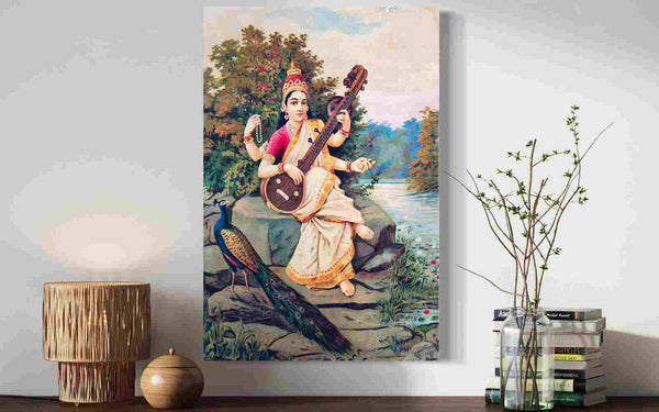 Goddess Saraswati by Raja Ravi Varma | Famous Canvas Painting