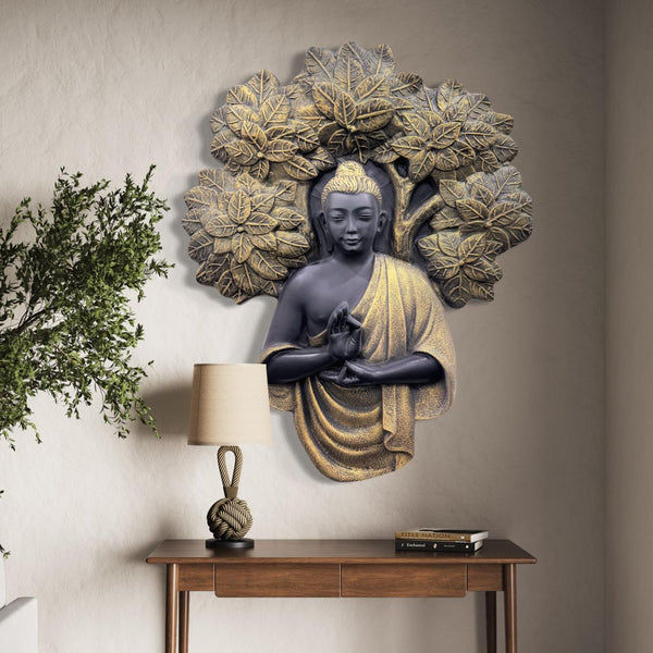 45X36 Inch Blessing Buddha Under Tree 3D Relief Mural Wall Art | Enlightenment Embodied