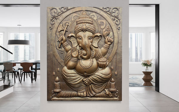 5X4 feet Sitting 3D Ganesha Relief Mural | 3D Relief Mural Wall Art
