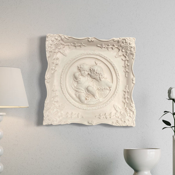 Enchanting Playful Children Plaques in European Marble – 11x11 Inch 3D Wall Art |European Couple theme 3D Wall Hanging | Ready to hang | 3D Wall Sculpture