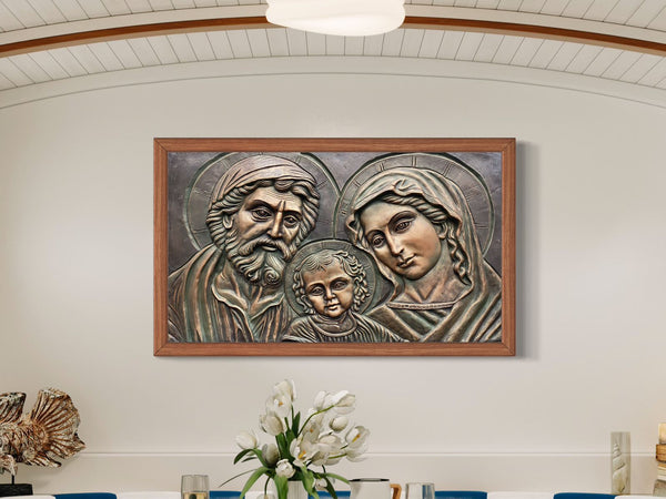 2X3.5 Feet Holy Family | Jesus Christ, Our Blessed Mother Mary and Child, Saint Joseph 3D Relief Mural Wall Art | Christian