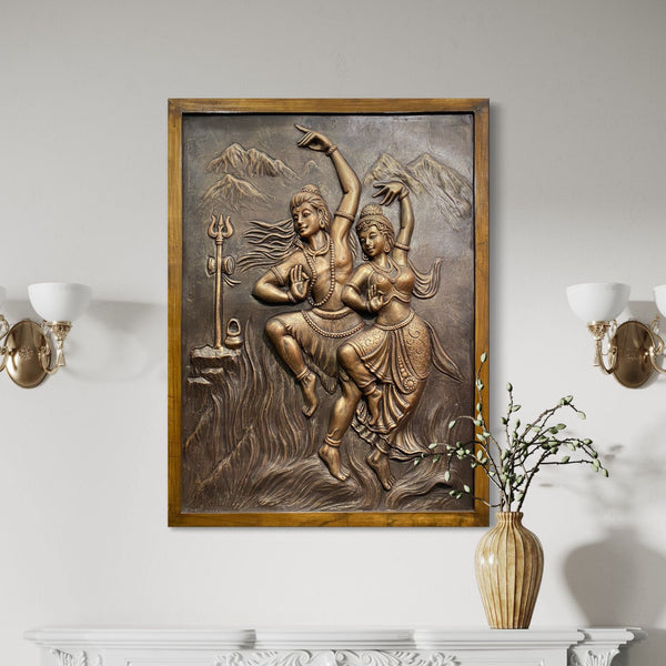 4X3 Feet Shiv Parvati 3D Relief Mural Wall Art | Dancing God | Dancing Shiv ji and Parvati