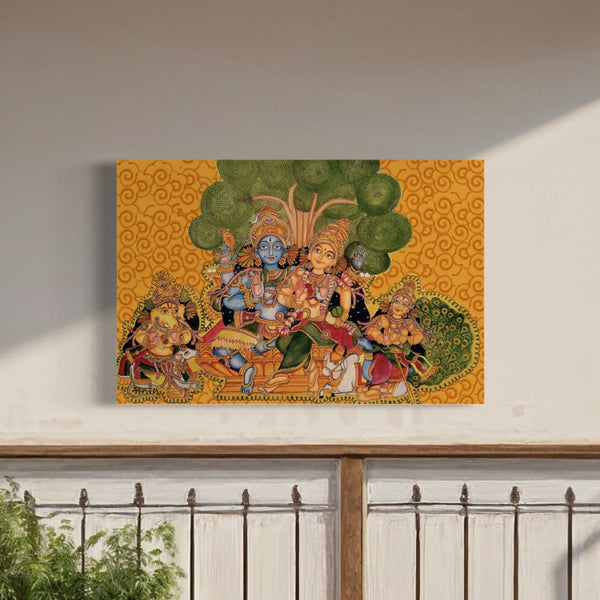 Shiva Parvati Parivar Kerala Mural Art Canvas Giclee Print