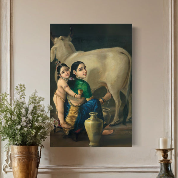 Yashoda and Krishna by Raja Ravi Varma Canvas Painting