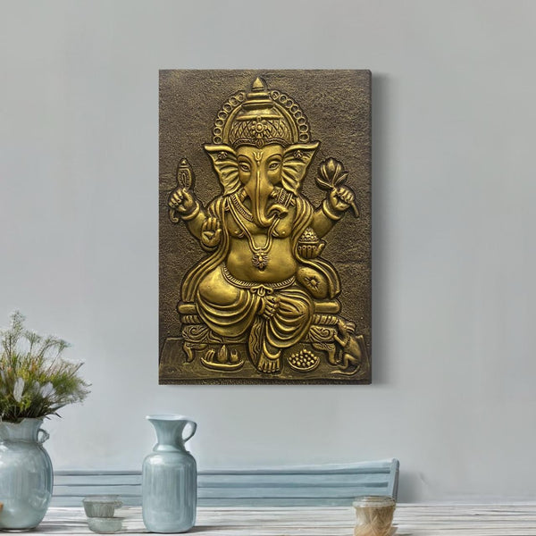 24X16 Inches Sitting GANESHA 3D Relief Mural WALL ART | Ready to hang wall decor