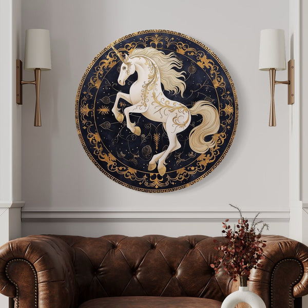 Round Unicorn Painting Canvas Giclee Print - Round Canvas Wall art | Canvas Wall Plates
