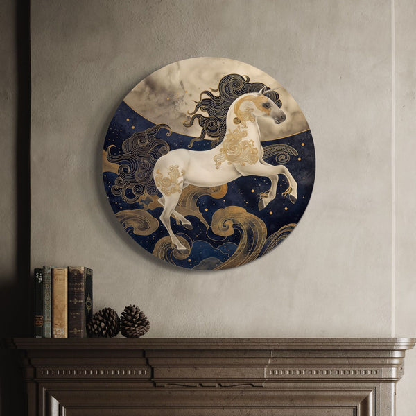 Round Horse Running on Sky Canvas Giclee Print - Round Canvas wall art | Canvas Wall Plates