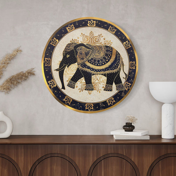 Round Elephant Canvas Giclee Print – Round Canvas wall art | Canvas wall Plates