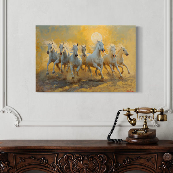 White 7Horse Painting Modern abstract Canvas Giclee Print