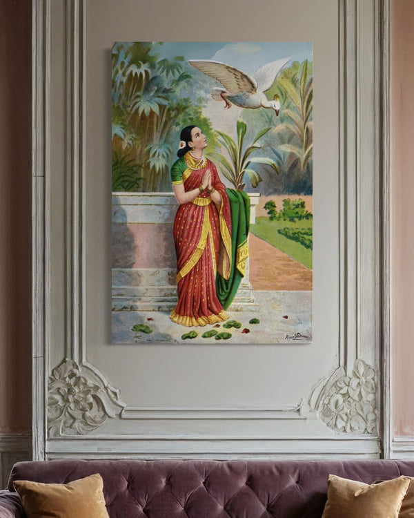 Damayanthi and the Swan  by Raja Ravi Varma | Famous Canvas Painting