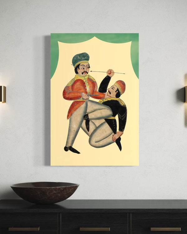 A British company master in a duet with supposedly a native | Kalighat painting Canvas Giclee Print