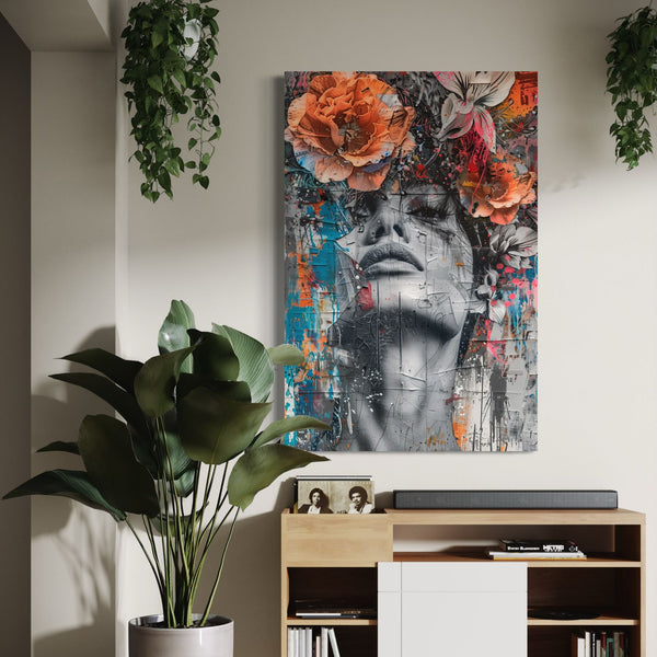 Woman with Flower Modern Abstract Canvas Giclee Print