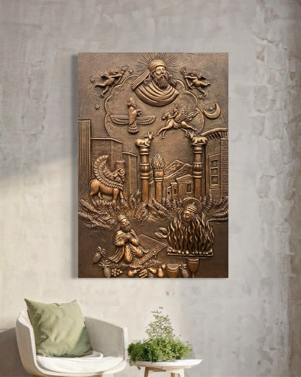 Mushkil Aasan Behram Yazad | Behram Roj Mubarak | Persian Zoroastrian 3D Relief Mural Wall Art