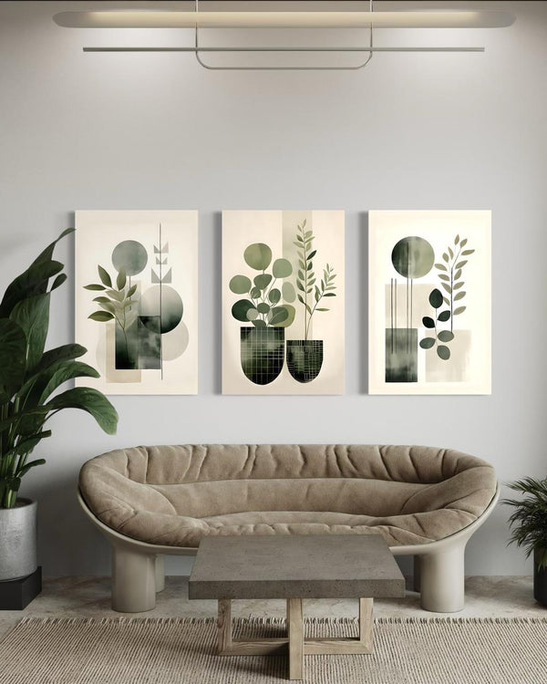 Set of 3 Minimalist Geometric Floral Boho Chic Canvas Print