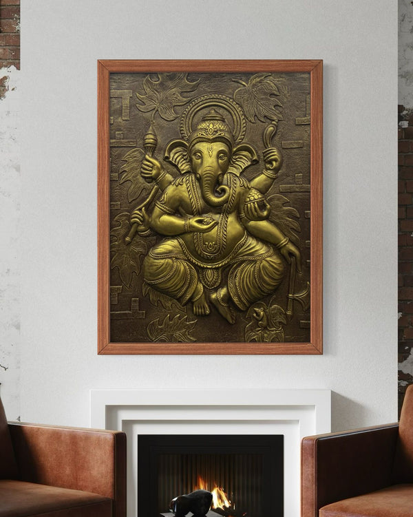 4x3 Feet Dancing Ganesha 3D Relief Mural Wall Art | Auspicious Wall Art | Ready to hang