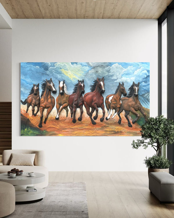 7X4 Feet Running Galloping Horses 3D Relief Mural Wall Art