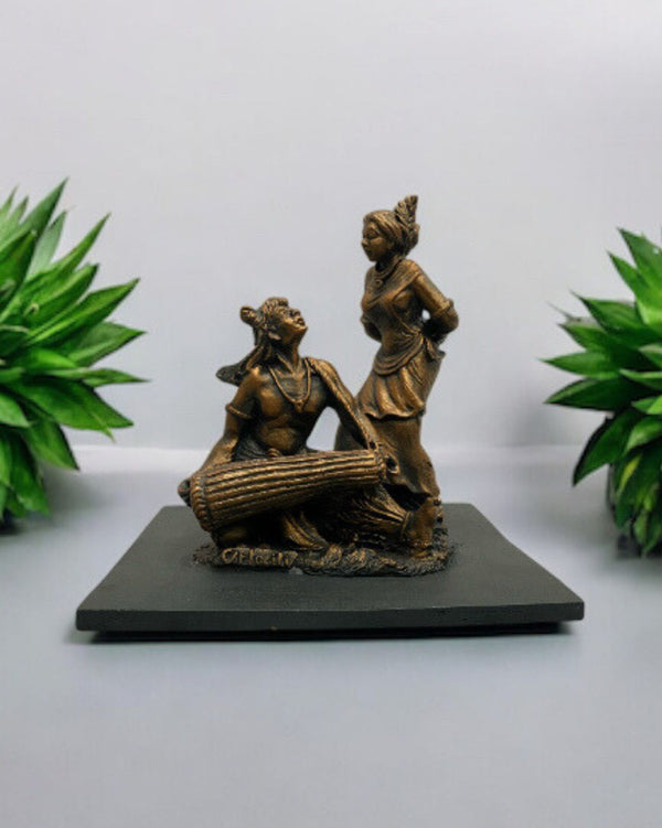 Santhal Tribal Music and Dance 3d Relief Mural | Jharkhand Folk Art Sculpture Musical Duo | Table Display