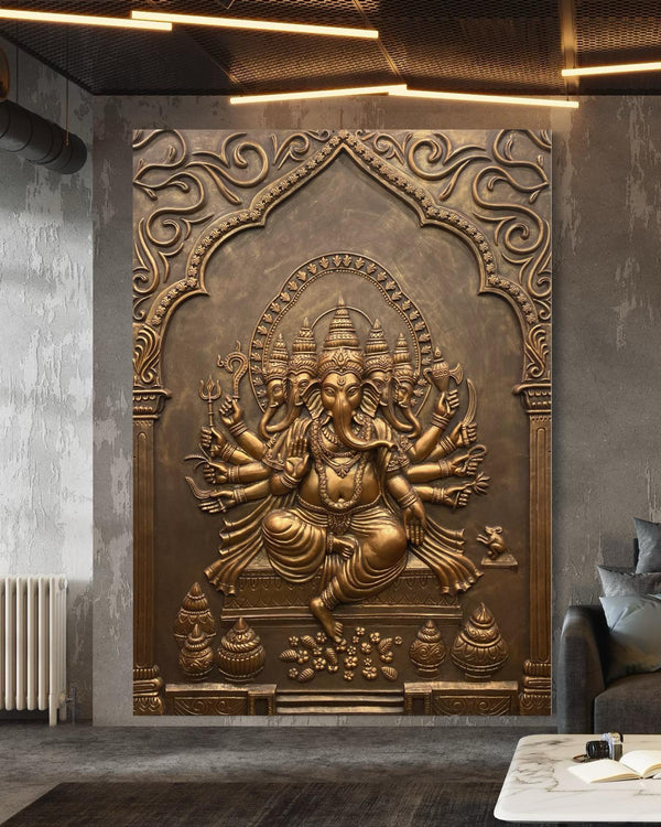 7X5 Feet Panchmukhi Ganesha 3D Relief Mural Wall Art