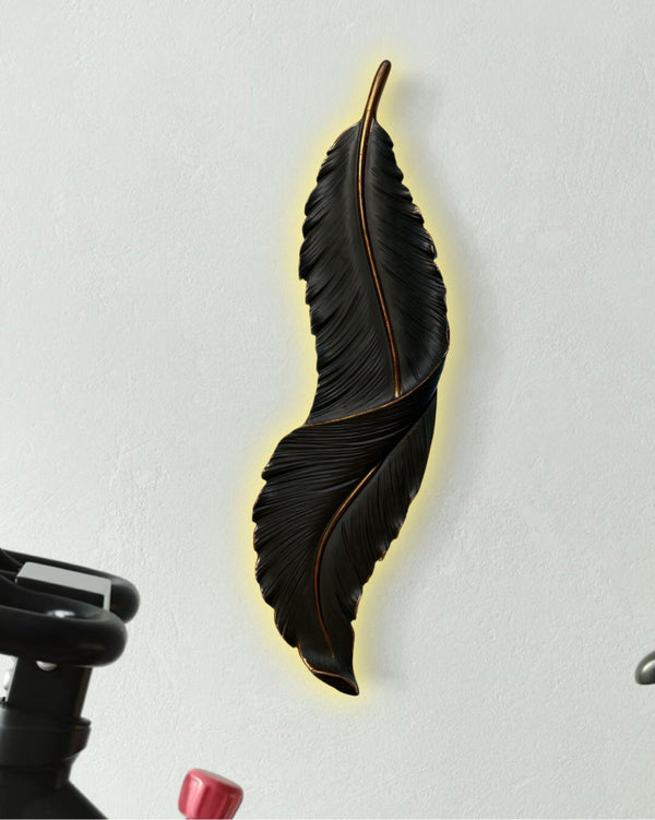 2 Feet Feather 3D Abstract Relief Mural Wall Art | LED Light Installed