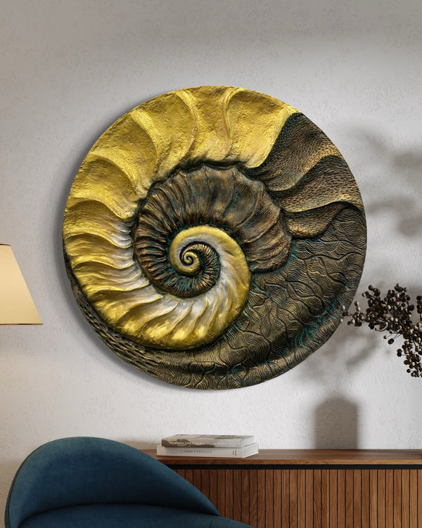 31X31 Inch Fossil Spiral Abstract 3D Relief Mural Wall Art