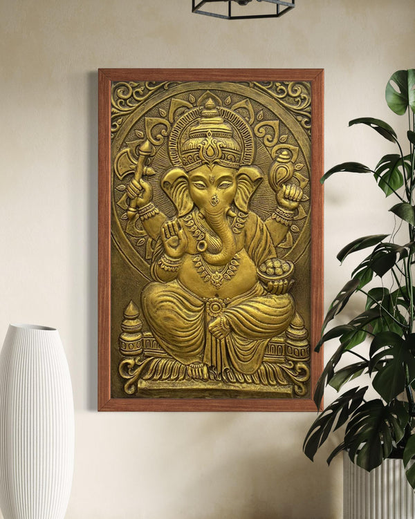 3x2 Feet Sitting Ganesha Relief Mural Wall Art