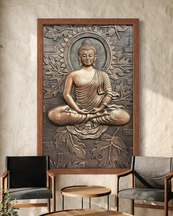 BUDDHA on Lotus in 3x2 feet 3D Relief Mural Wall Art