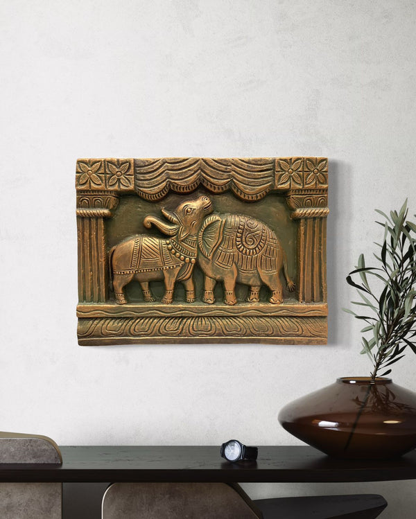 Chola Optical Illusion Bull & Elephant 3D Relief Wall Art