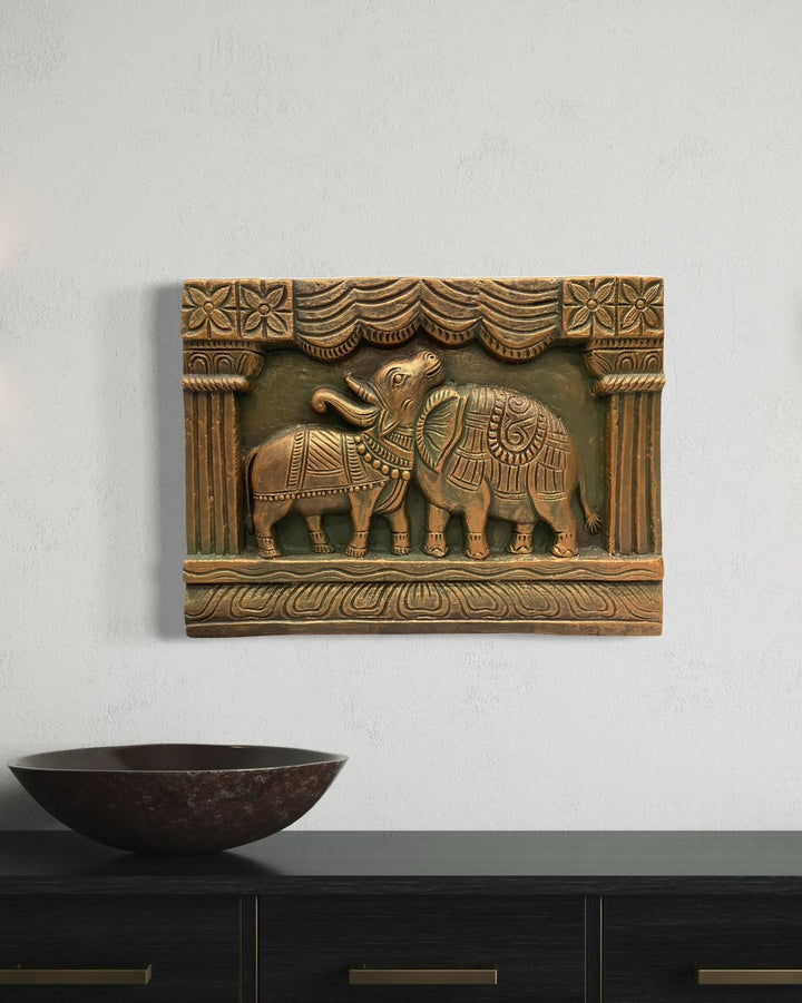 Chola Optical Illusion Bull & Elephant 3D Relief Wall Art