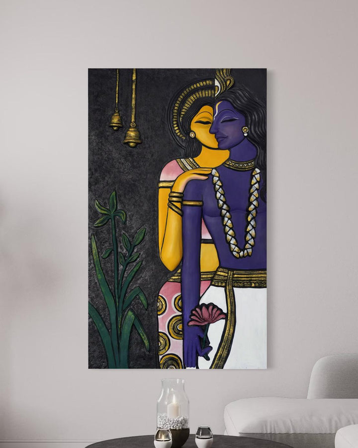 5x3 Ft Abstract Radha Krishna 3D Relief Mural Wall Art