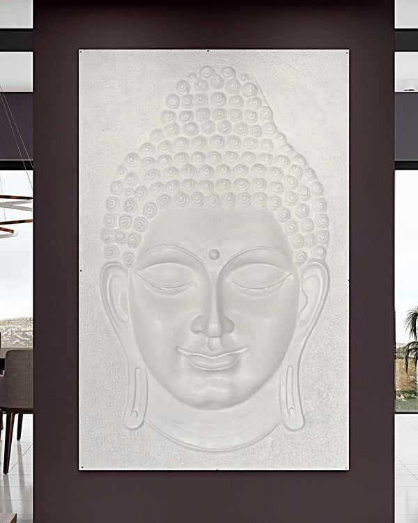 6X4 Feet Buddha Face Relief Mural Wall Art | Golden, Bronze, White | On-Site Installation