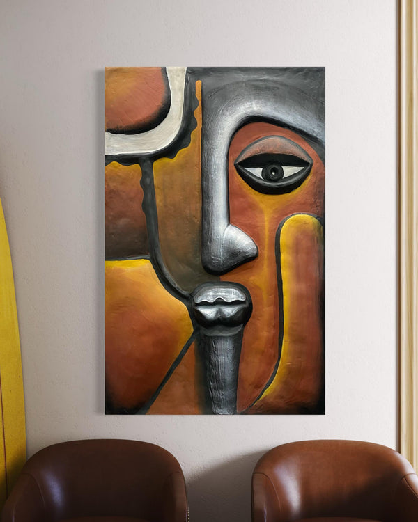 4X2.5 Feet Abstract Face Multicolor Relief Mural Wall Art