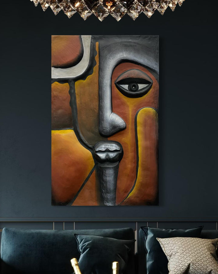 4X2.5 Feet Abstract Face Multicolor Relief Mural Wall Art