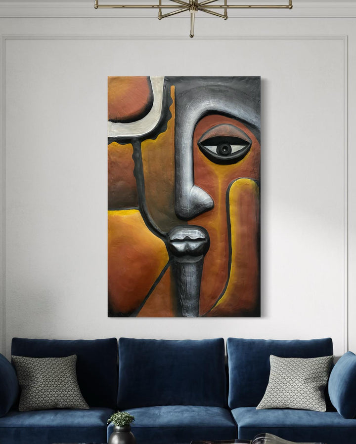 4X2.5 Feet Abstract Face Multicolor Relief Mural Wall Art