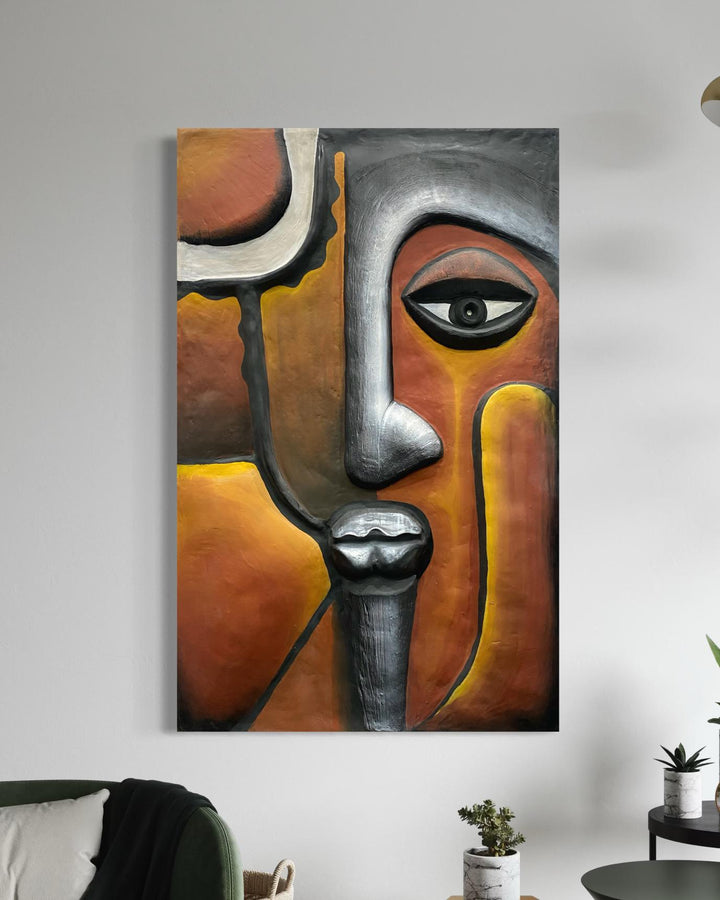 4X2.5 Feet Abstract Face Multicolor Relief Mural Wall Art